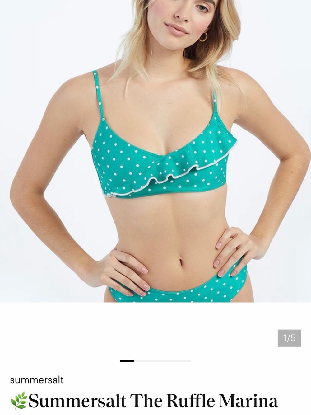 summersalt Marina ruffle Teal Polka Dot Ruffle Bikini Top and bottoms 0377